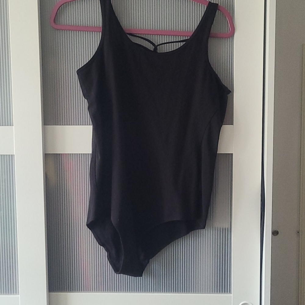 Black Bodysuit with Mesh Paneled Sides